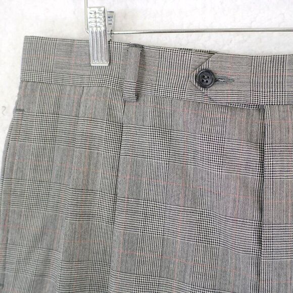 Jos A Bank Glen Plaid Gray Wool W/ Red Windopane 34/26 Dress Pants Pleated Mid R - Picture 3 of 8